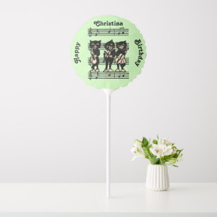 Happy Birthday black Cat Band Music Notes Green Balloon