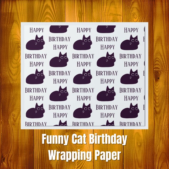 Happy Birthday Black Cat CARTOON Wrapping Paper (Happy Birthday Black Cat Gift Wrap)