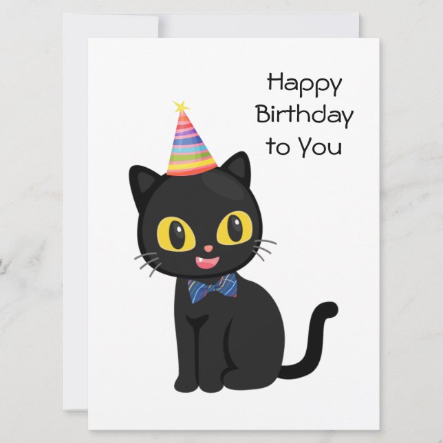 Happy Birthday Black Cat with Party Hat  Card (Front)