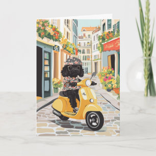 Happy Birthday Black Doodle Riding Scooter Card