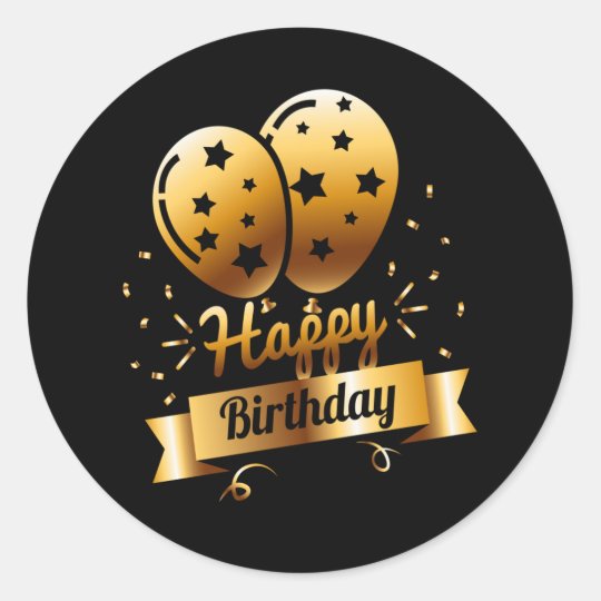 happy birthday black gold 1 s classic round sticker