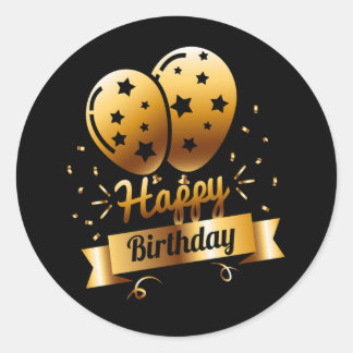 Happy Birthday - Black & Gold 1 S Classic Round Sticker