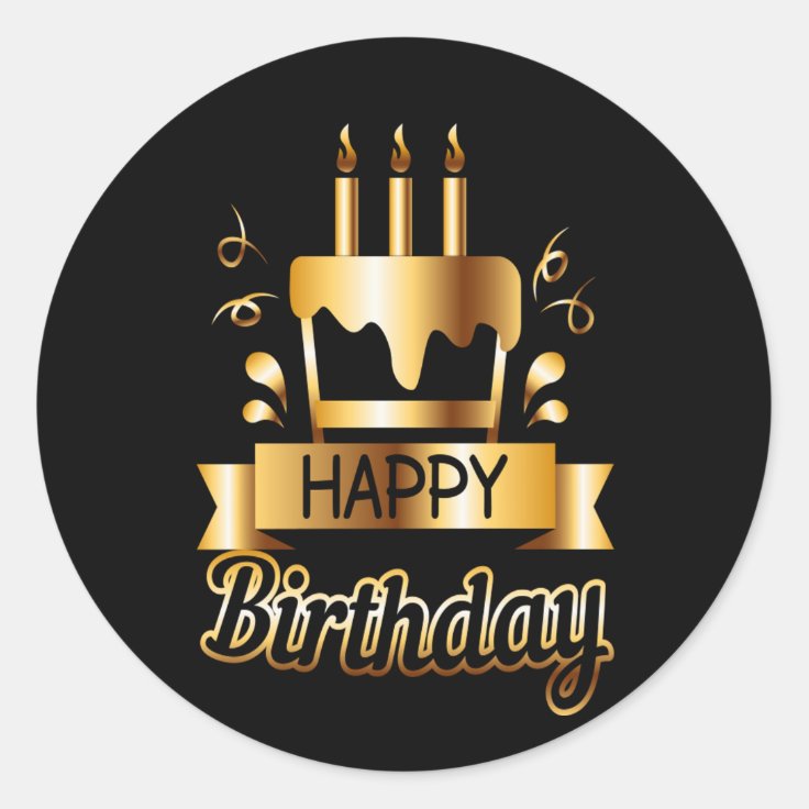 Happy Birthday - Black & Gold 2 S Classic Round Sticker | Zazzle