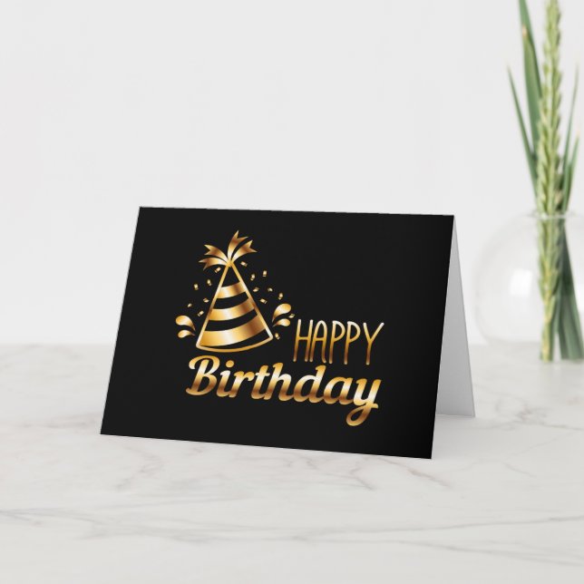 Happy Birthday - Black & Gold 3 Card (Front)
