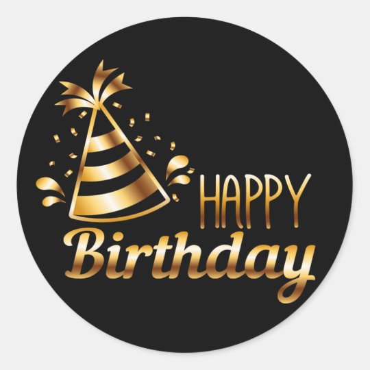 Happy Birthday - Black & Gold 3 S Classic Round Sticker | Zazzle.com