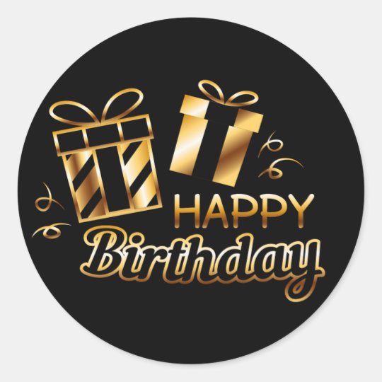 Happy Birthday Black & Gold 4 S Classic Round Sticker