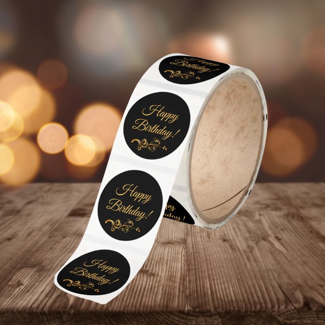 Happy Birthday black gold decor Classic Round Sticker (Creator Uploaded)