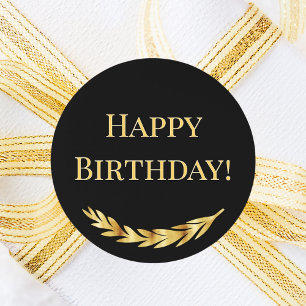 Happy Birthday black gold decor Classic Round Sticker