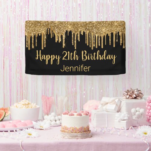 happy birthday black gold dripping glitters chic banner