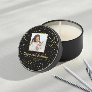 Happy Birthday Black Gold Glitter Your Photo Year Mini Candle Favors