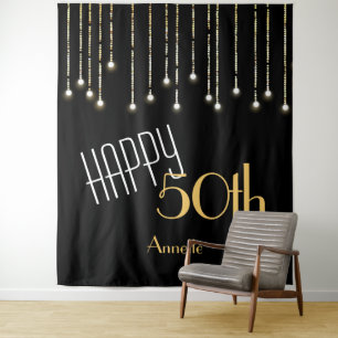 Happy Birthday Black Gold Photo Booth Backdrop