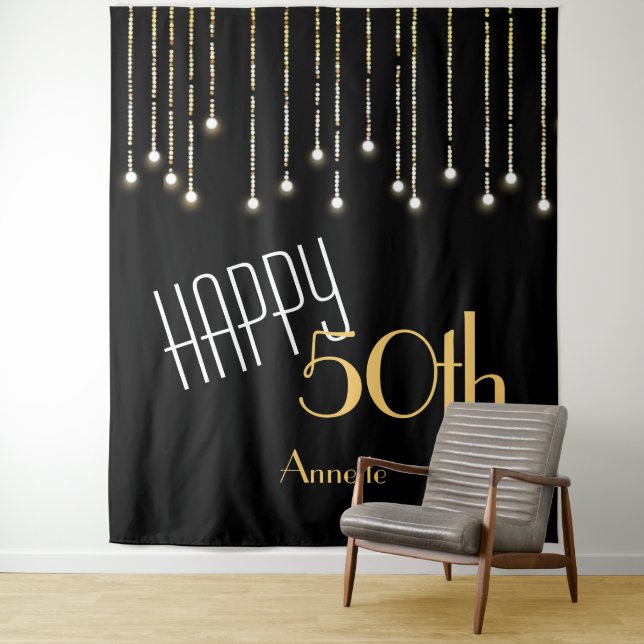 Happy Birthday Black Gold Photo Booth Backdrop (In Situ)