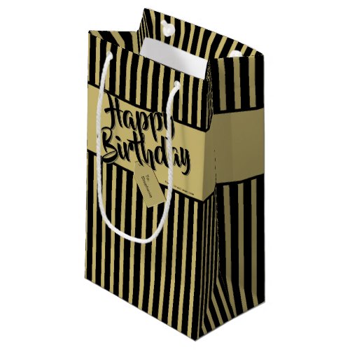 Happy Birthday BlackGold Simple Stripes Pattern Small Gift Bag