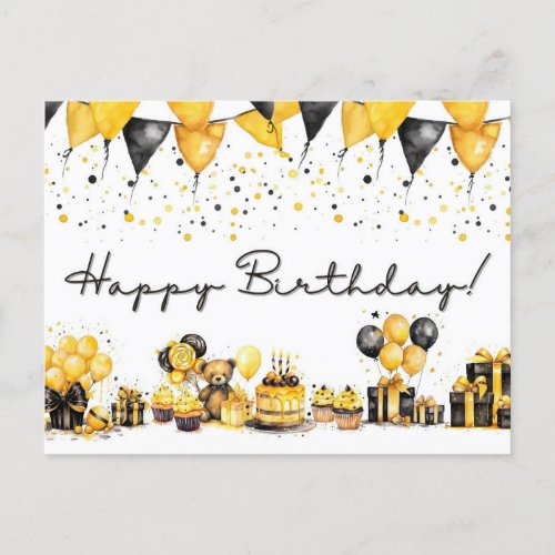 Happy Birthday BlackGold Teddy Bear Postcard