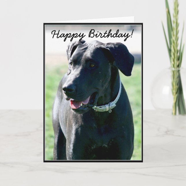 Happy Birthday Black Great  Dane greeting card (Front)