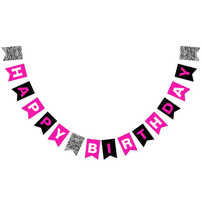 Happy Birthday Black Hot Pink and Black with Zebra Bunting Flags (All)