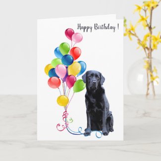Happy Birthday Black Labrador - Cute Dog Balloons Card
