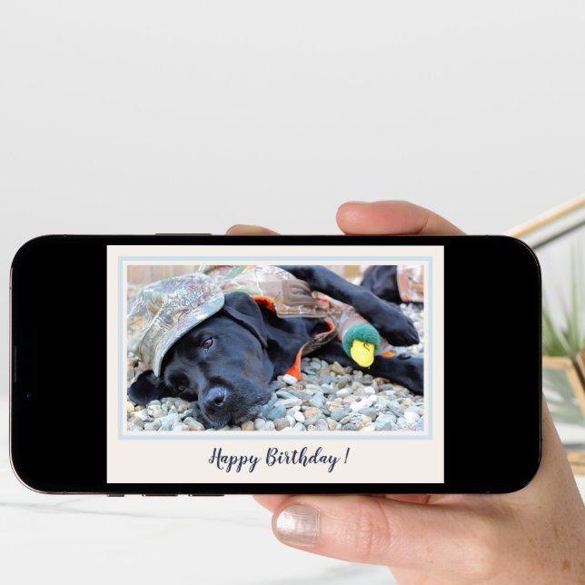 Happy Birthday Black Labrador Cute Hunting Dog Card (Front Digital)