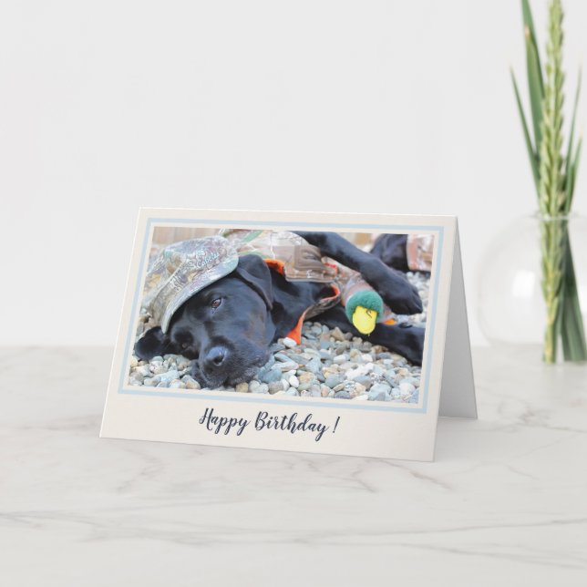Happy Birthday Black Labrador Cute Hunting Dog Card (Front)