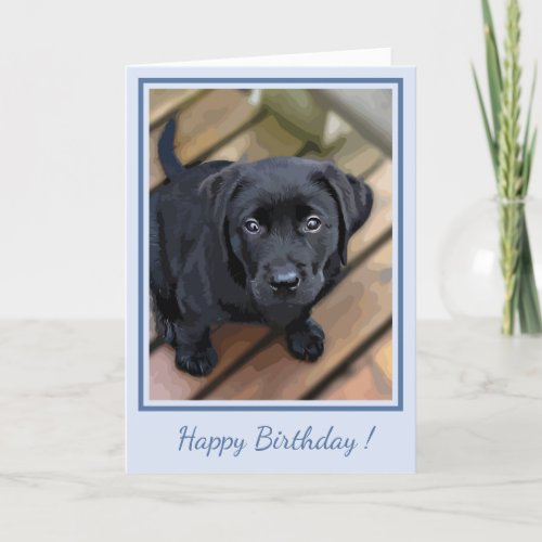 Happy Birthday Black Labrador Puppy_ Blue Cute Dog Thank You Card