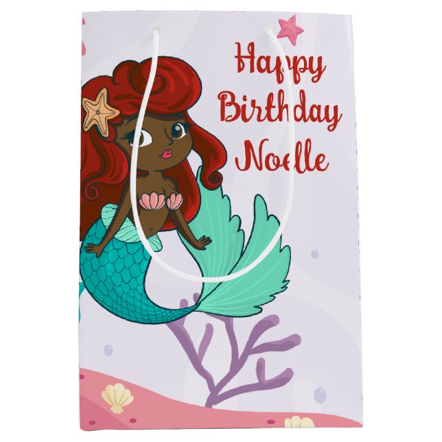 Happy Birthday! Black Mermaid Under the Sea Medium Gift Bag (Front)