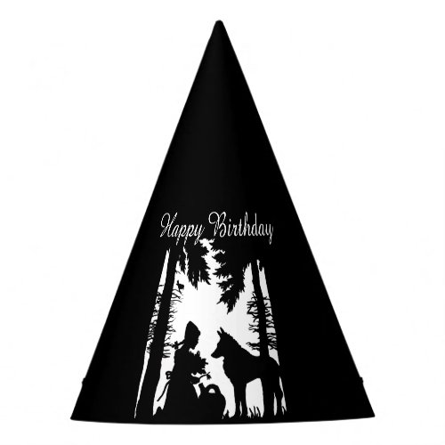 Happy Birthday Black on White Red Riding Hood Wolf Party Hat