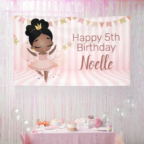 Happy Birthday Black Princess Ballerina Stripes Banner