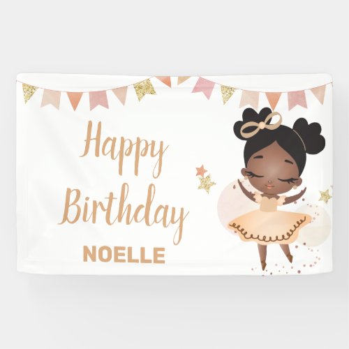 Happy Birthday Black Princess Ballerina with Bow Banner