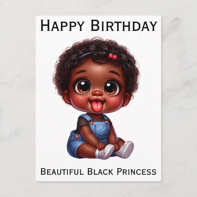 Happy birthday black princess melanin brown skin postcard (Front)