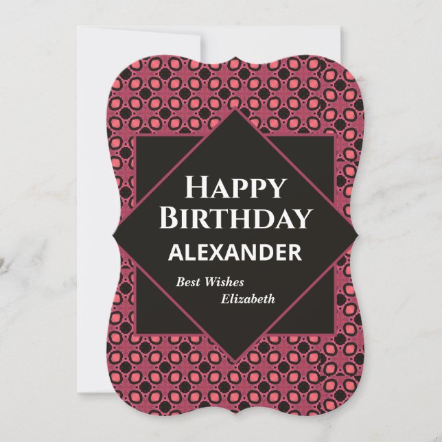 Happy Birthday Black Red Modern Personalize Card (Front)