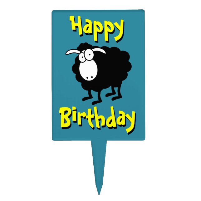 Happy Birthday Black Sheep Cake Pick (Front)