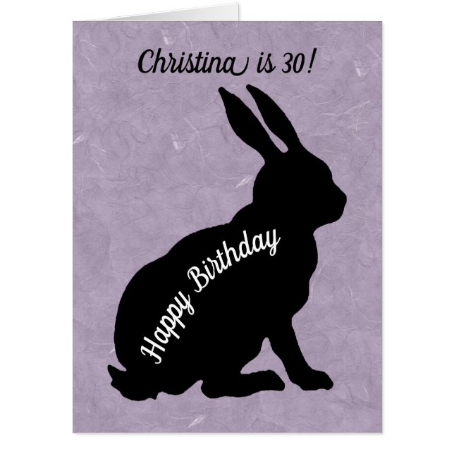 Happy Birthday Black silhouette Rabbit Purple Card (Front)