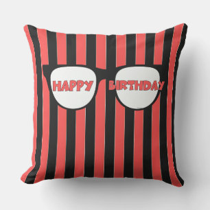 Happy Birthday Black Stripes Outdoor Pillow