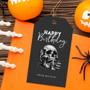 Happy Birthday Black Vintage Whiskey Gothic Skull Gift Tags