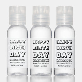 Happy Birthday black white custom name favors Hand Sanitizer