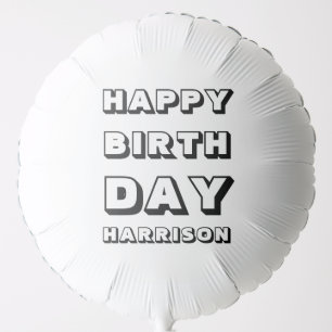 Happy Birthday black white custom name modern fun Balloon