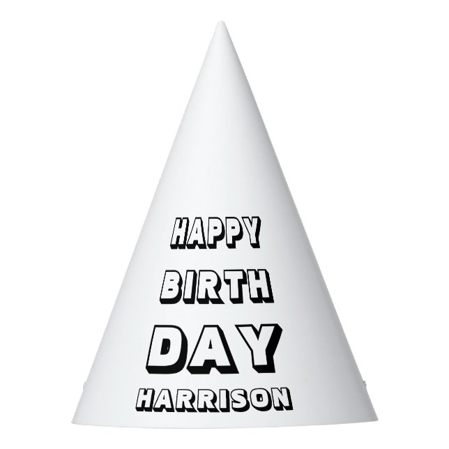 Happy Birthday black white custom name modern fun Party Hat (Front)