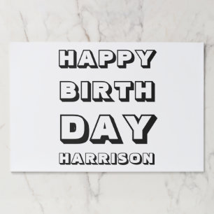 Happy Birthday black white custom name placemats