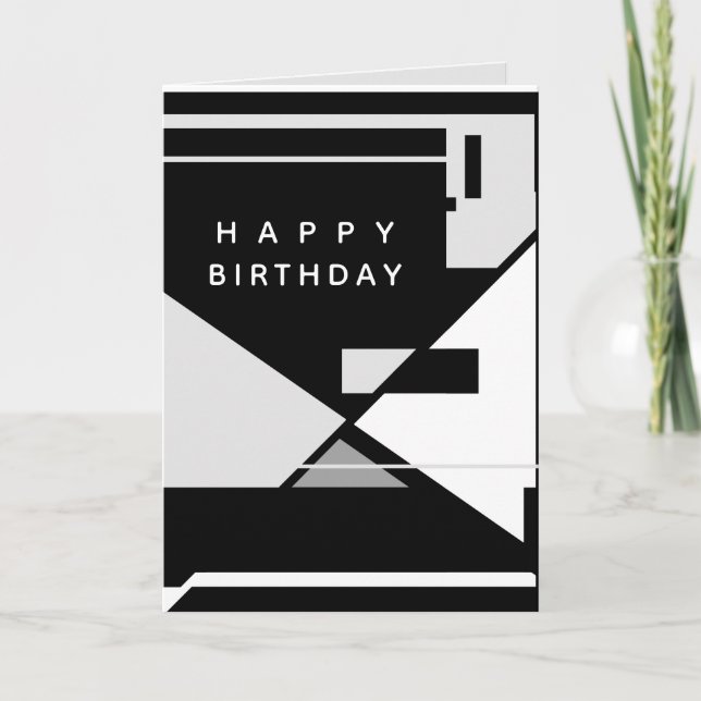 Happy Birthday Black White Gray Retro MCM Look Card (Front)