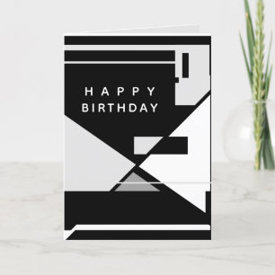 Happy Birthday Black White Gray Retro MCM Look Card