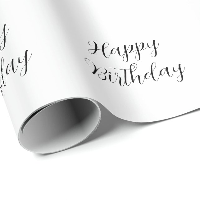 Happy Birthday Black White Minimalist Modern Cool Wrapping Paper (Roll Corner)