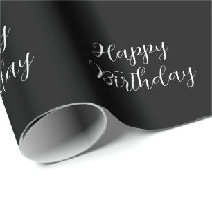 Happy Birthday Black White Minimalist Modern Cute Wrapping Paper