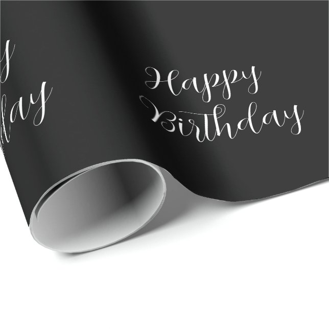 Happy Birthday Black White Minimalist Modern Cute Wrapping Paper (Roll Corner)