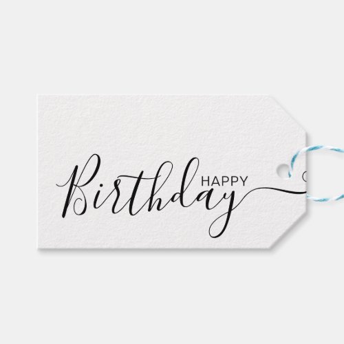 Happy Birthday Black White Modern Gift Tags