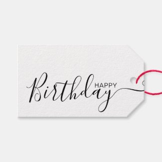 Happy Birthday Black White Modern Gift Tags