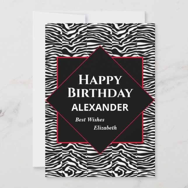 Happy Birthday Black White Modern Personalize Card (Front)
