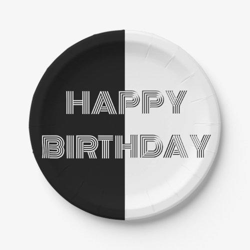 Happy Birthday Black White Op Art Stylish Cool Paper Plates