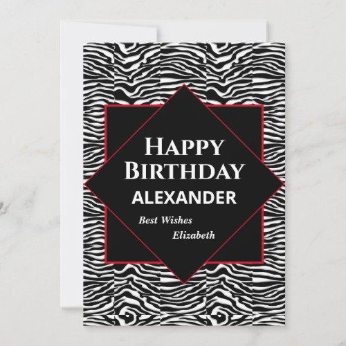 Happy Birthday Black White Pattern Custom Card