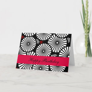 Happy Birthday Black White Red Sunburst Retro  Card