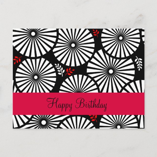 Happy Birthday Black White Red Sunburst Retro  Postcard (Front)